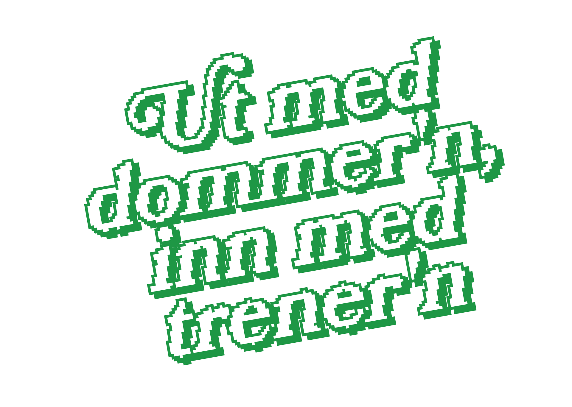 Grafisk klistremerke med teksten «Vi med dommer’n – inn med trener’n» i grønn og hvit stil